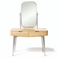 Coiffeuse en bois clair avec miroir oval et tiroirs en métal 60 x 40 x 75cm
