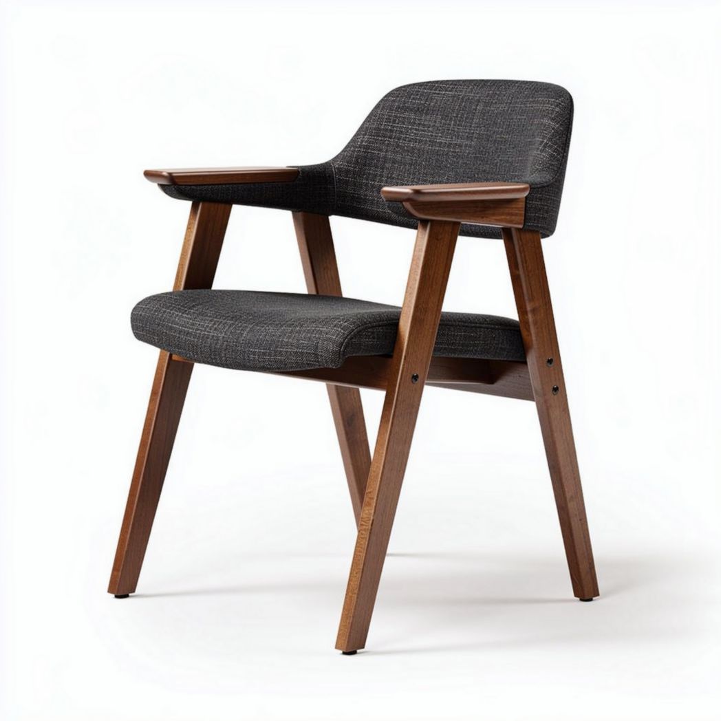 Chaise en bois avec accoudoirs et tissu gris dimensions 40 x 50 x 80cm