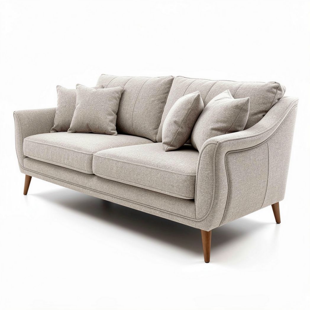 Canapé en tissu beige avec coussins amovibles dimensions 180 x 80 x 85cm