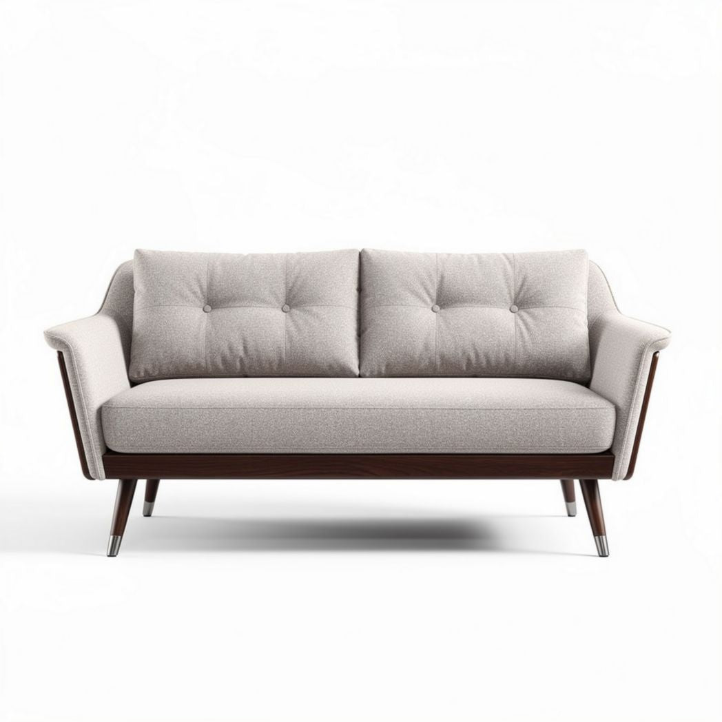 Canapé 2 places en tissu beige avec structure en bois et dimensions 180 x 85 x 75cm