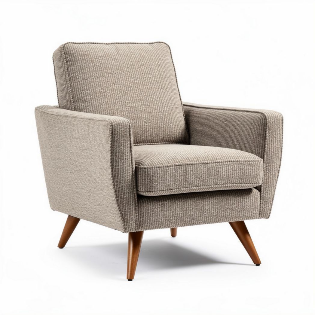 Fauteuil en tissu beige avec pieds en bois 80 x 80 x 90cm pour salon
