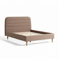 Lit en tissu beige 200 x 160 cm avec tête de lit rembourrée et pieds en bois