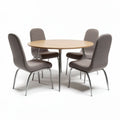 Table ronde en bois avec quatre chaises en tissu gris dimensions 60 x 60 x 75cm