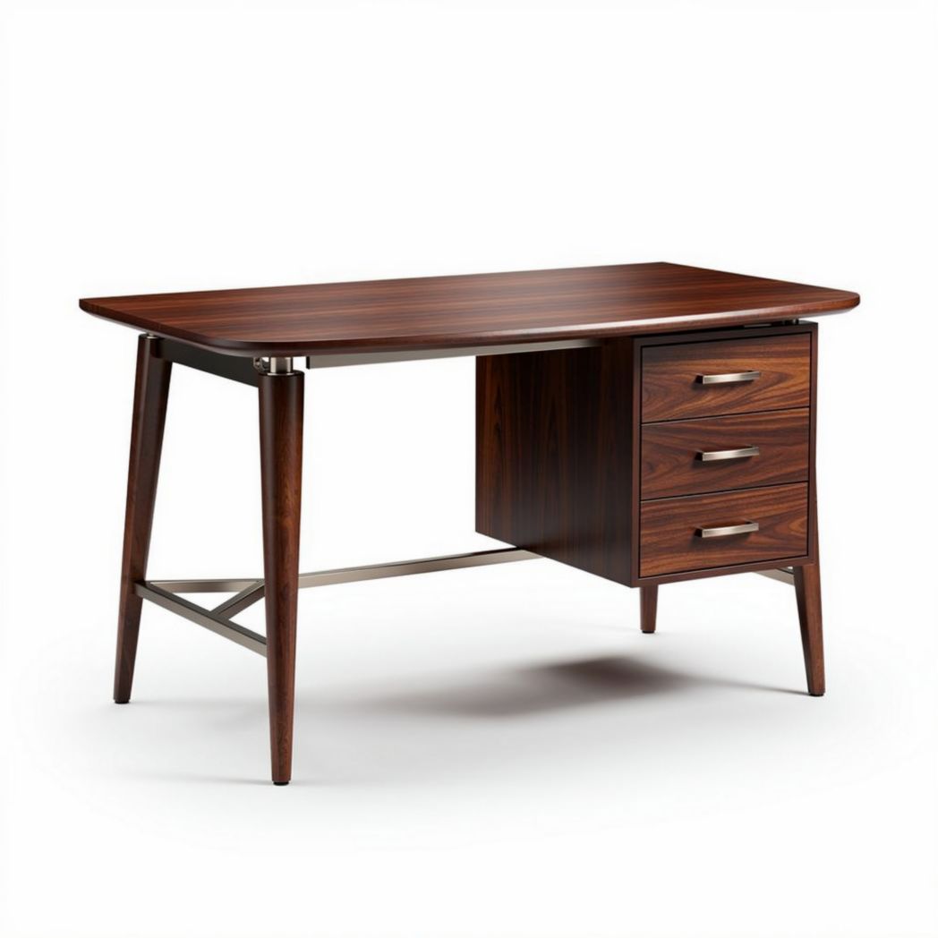 Bureau en bois foncé avec tiroirs dimensions 120 x 60 x 75cm