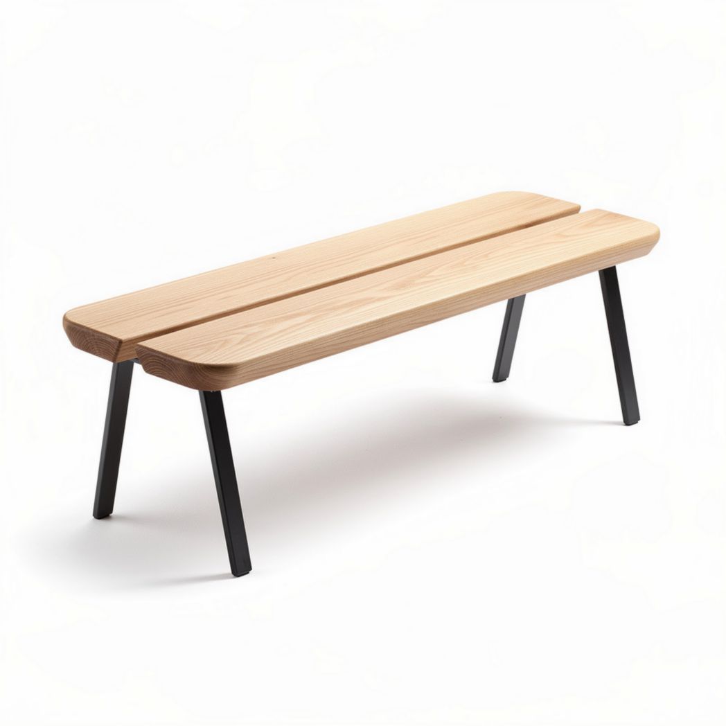 Banc en bois d'érable avec pieds en métal noir 150 x 50 x 45cm