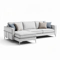 Canapé d'angle en tissu gris clair avec coussins décoratifs 220 x 90 x 85cm