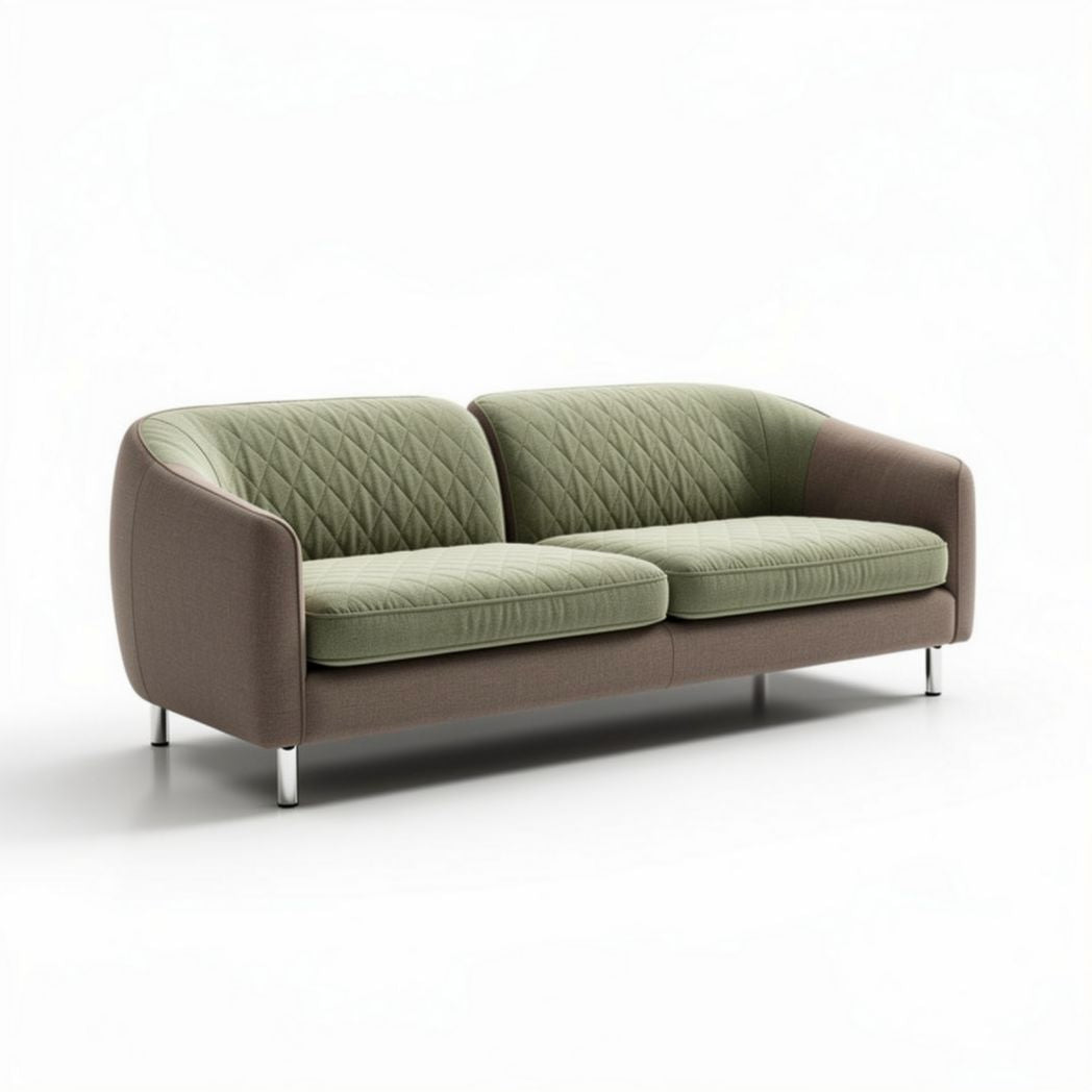 Canapé en tissu matelassé vert olive et brun 200 x 90 x 85cm