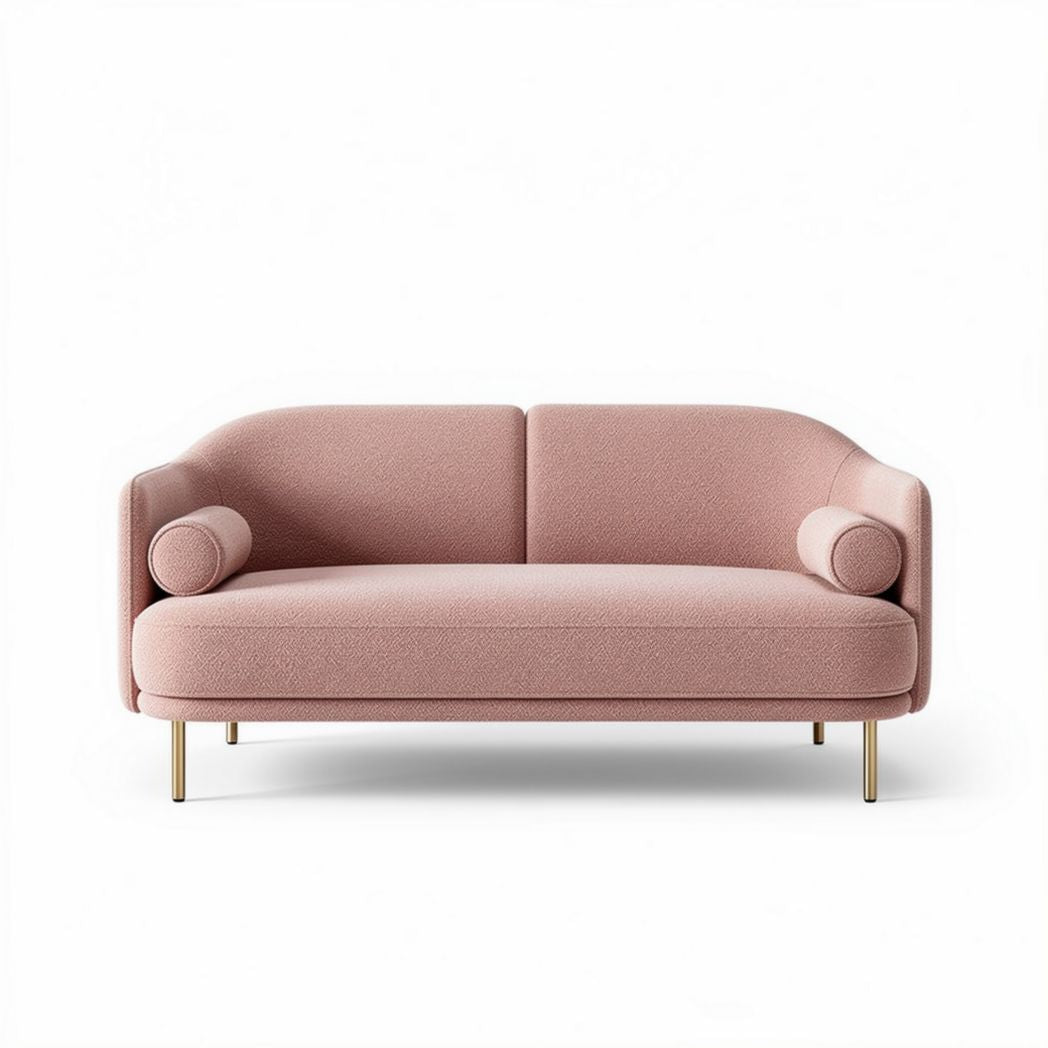 Canapé en tissu rose de dimensions 180 x 85 x 75 cm avec accoudoirs ronds