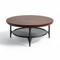 Table basse ronde en bois avec étagère en métal noir 80 x 80 x 40cm