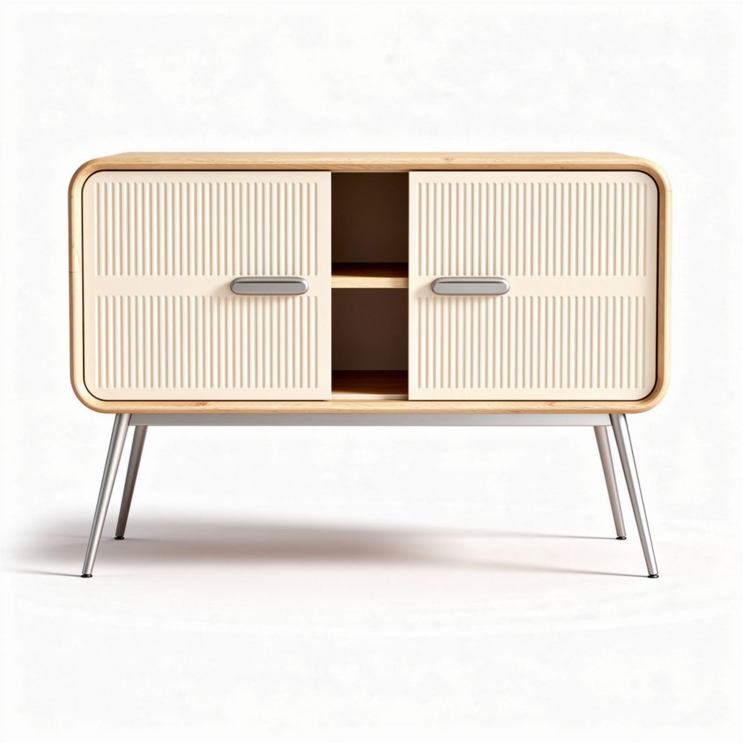 Meuble de rangement en bois de bambou avec portes en tissu 90 x 40 x 70cm